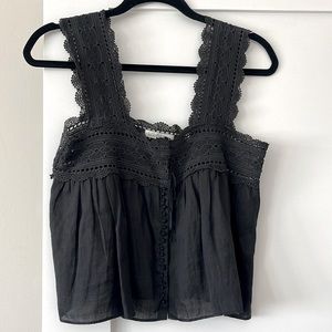 Doen- Size XS, Linen & Lace Black Top